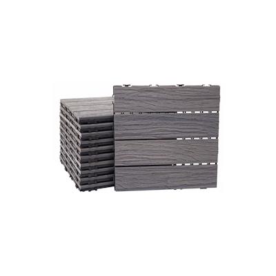 Mendler WPC Bodenfliese HWC-E19, Holzoptik Balkon/Terrasse, 3D-Struktur linear ~ antik-braun, 11x je 30x30cm = 1qm Image