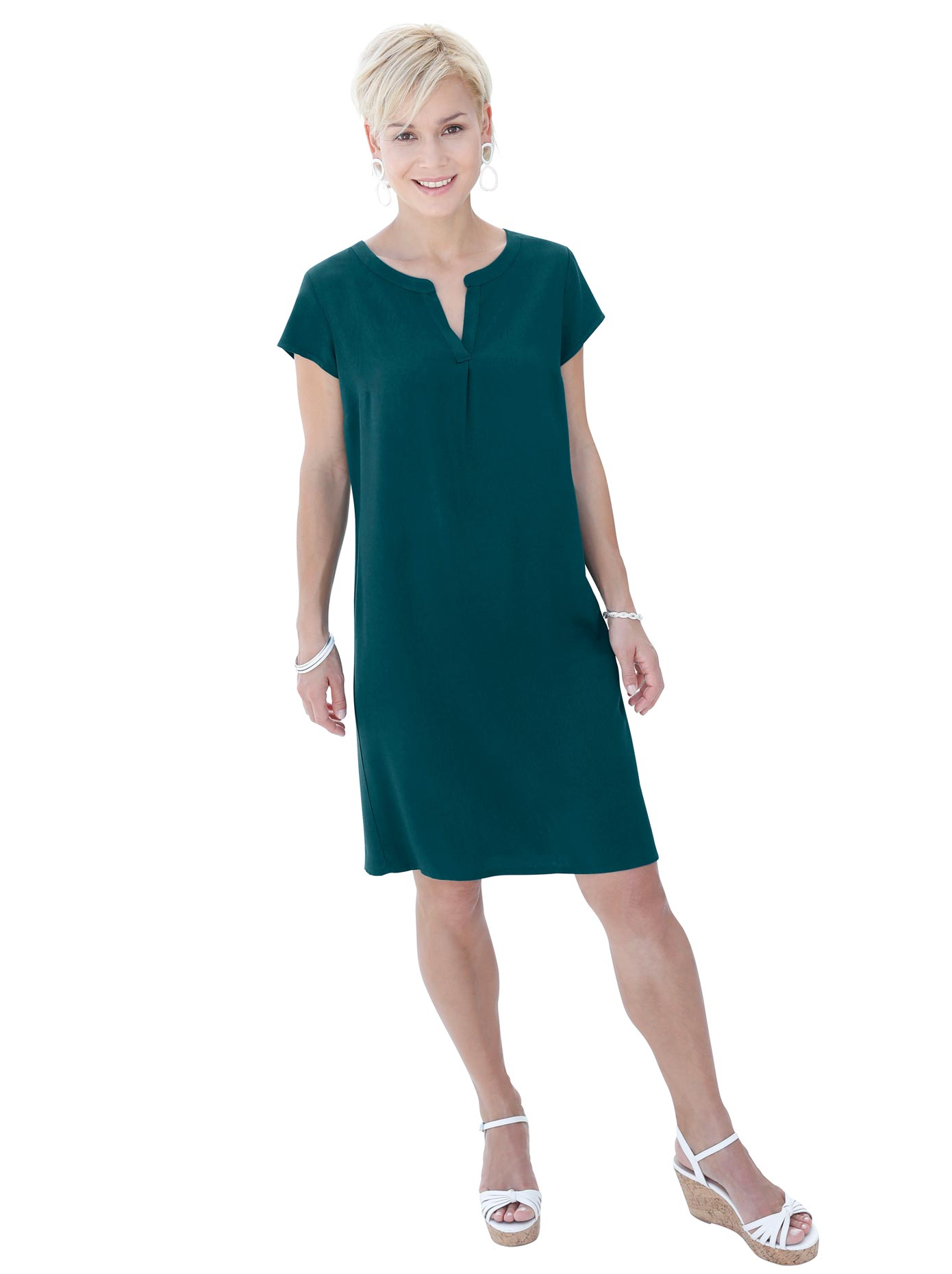 Sommerkleid CASUAL LOOKS "Kleid", Damen, Gr. 46, Normalgrößen, grün (dunkelgrün), 100% Viskose, unifarben, kurz, Rundhals, Kleider Partykleid Image