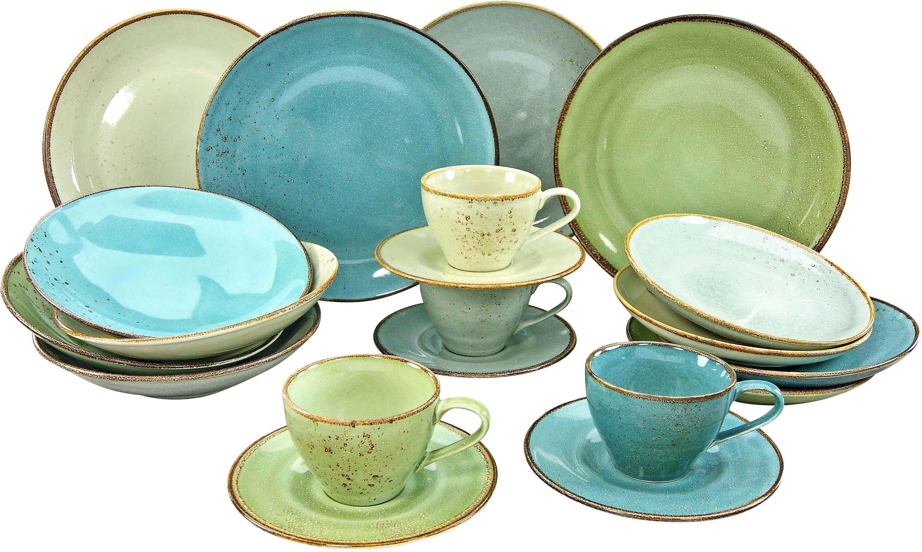 Kombiservice CREATABLE "Geschirr-Set NATURE COLLECTION", bunt (grau, blau, grün, sand), 20 Stk., Steinzeug, Geschirr-Sets, Kombiservice, Service, 20 Teile, für 4 Personen