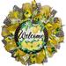 Primrue Spring Welcome Wreath w/ Lemons Burlap/Deco Mesh in Black/White/Yellow | 24 H x 24 W x 6 D in | Wayfair 8587D9868A8242029EFC570DF40EB2A3