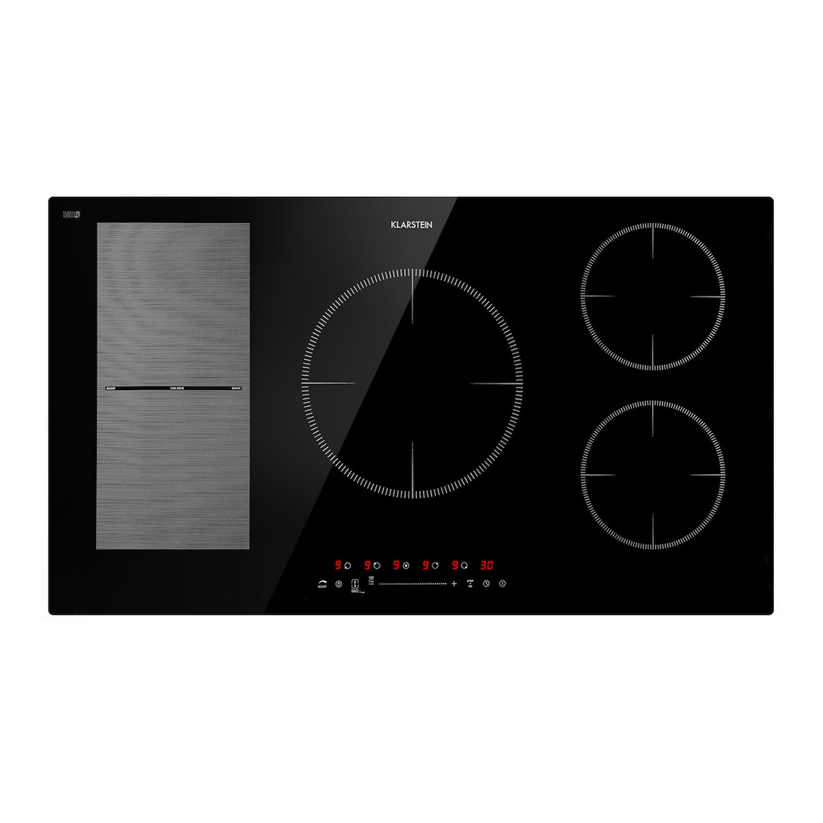 Klarstein Delicatessa 90 Hybrid Einbaukochfeld Induktion 5 Zonen 7400W Schwarzes Glas Image