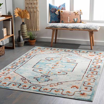 Lakenheath 6'7" x 9' Traditional Updated Traditional Farmhouse Light Gray/Charcoal/Brown/Thatch Blue/Terracotta/Dark Red/Arctic Sky Area Rug - Hauteloom