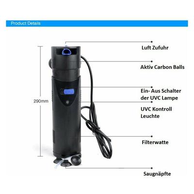 CUP-805 Aquarium Innenfilter inkl. 5 Watt uvc Klärer 700 L/h bis 350l Aquarien