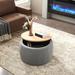 Round Storage Ottoman, 2 in 1 Function, Work as End table and Ottoman for Bedroom,Living Room, Dark Grey
