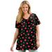 Plus Size Women's Perfect Printed Short-Sleeve Shirred V-Neck Tunic by Woman Within in Black Poinsettia (Size 4X)