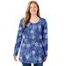 Plus Size Women's Perfect Printed Long-Sleeve Henley Tee by Woman Within in Royal Navy Textured Snowflake (Size 4X) Polo Shirt