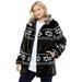 Plus Size Women's Faux Fur Snowflake Print Hooded Jacket by Woman Within in Black Snowflake Fair Isle (Size 1X)