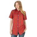 Plus Size Women's Perfect Short Sleeve Shirt by Woman Within in Classic Red Multi Plaid (Size 5X)