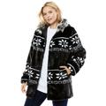 Plus Size Women's Faux Fur Snowflake Print Hooded Jacket by Woman Within in Black Snowflake Fair Isle (Size M)