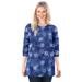 Plus Size Women's Perfect Printed Long-Sleeve Crewneck Tee by Woman Within in Royal Navy Textured Snowflake (Size L) Shirt