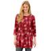 Plus Size Women's Perfect Printed Three-Quarter-Sleeve Scoopneck Tunic by Woman Within in Classic Red Textured Snowflake (Size 4X)