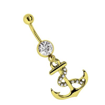 Bauchnabelpiercing ADELIA´S "Piercing Piercing Bauchnabelpiercing", Damen, gold, Chirurgiestahl, modisch, Piercings, 316l Stahl Banane 18 kt vergoldet Anker