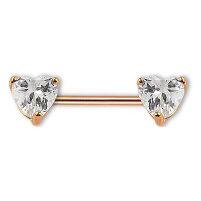 Brustwarzenpiercing ADELIA´S "Piercing Brustpiercing", Damen, rosa (rosegold), Chirurgiestahl, modisch, Piercings, Mit zwei gefassten klaren Steinherzen in 5 mm Ø