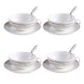 Artvigor Cups & Saucers Sets with Spoons, Bone China 12 Pieces Tea Coffee Cup Set with 3-Piece Cups, 3-Piece Saucers and 3-Piece Saucers, Service for 4