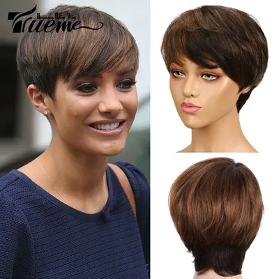 Trueme – perruque brésilienne naturelle coupe Pixie pour femmes noires cheveux courts et lisses