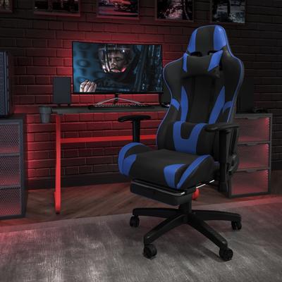 Racing Gaming Ergonomic Chair with Reclining Back, Footrest in LeatherSoft