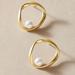 Anthropologie Jewelry | Last Pair! Gold Hoop Minimalist Pearl Studs Huggies | Color: Gold/Silver | Size: Os