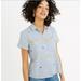 Madewell Tops | Madewell Star Embroidered Button Up Striped Shirt Women's Xs | Color: Blue | Size: Xs