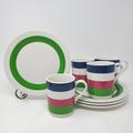 Kate Spade Dining | Htf Kate Spade Lenox All In Good Taste Rainey Street Stripe Mugs + Accent Plates | Color: Green/Pink | Size: Os