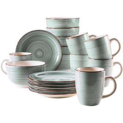 Kaffeeservice MY HOME "Geschirr-Set, Service Bel Tempo", blau (graublau), 18 tlg., Keramik, Geschirr-Sets, mit Spiraldekor, 18 Teile, für 6 Personen Image