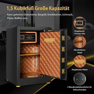 42,5L Safe Tresor mit Zahlenschloss eingebauter abschliessbarer Box abnehmbarem Regal Feuerfest