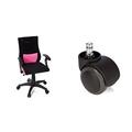 hjh OFFICE 670450 Kinderschreibtischstuhl KIDDY PRO AL Stoff Schwarz/Pink & 619006 5X Hartbodenrollen für Bürostuhl ROLO Stift 11 mm/Rolle 50 mm Drehstuhl Rollen