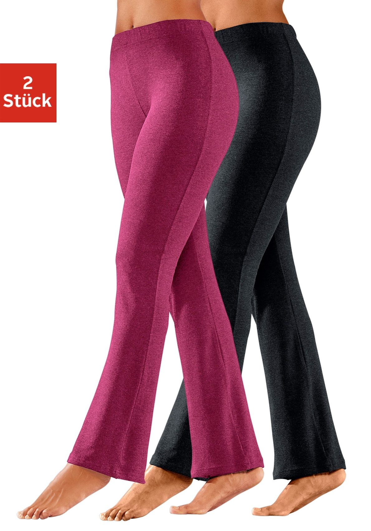 Jazzpants VIVANCE ACTIVE, Damen, Gr. 56/58, N-Gr, rosa (1x schwarz, 1x himbeere), Single Jersey, Obermaterial: 95% Baumwolle, 5% Elasthan. Obermaterial Melange: 60% Baumwolle, 35% Polyester, 5% Elasthan, unifarben, Basic lang, Hosen, mit leicht... Image