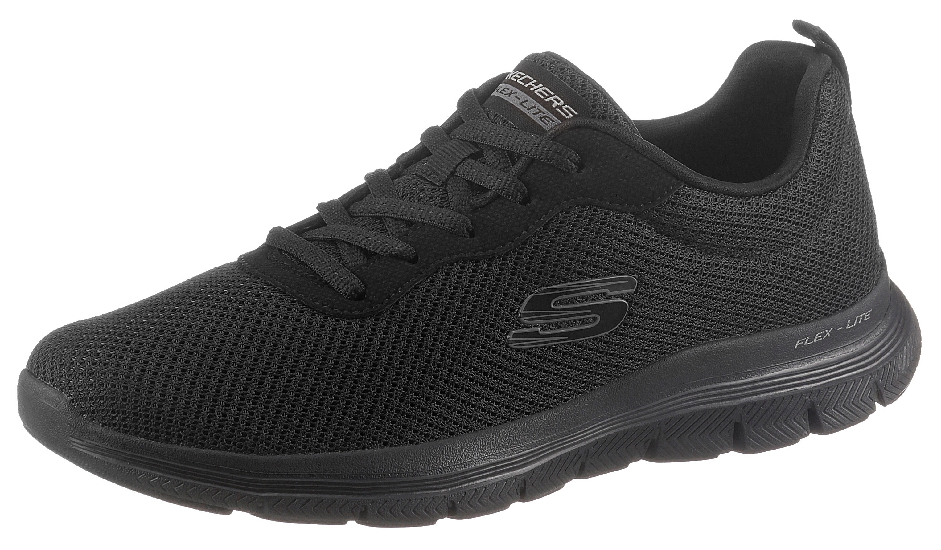 Sneaker SKECHERS "FLEX APPEAL 4.0 BRILLINAT VIEW", Damen, Gr. 36, schwarz, Lederimitat, Textil, Schuhe Sneaker, Freizeitschuh, Halbschuh, Schnürschuh mit Air Cooled Memory Foam