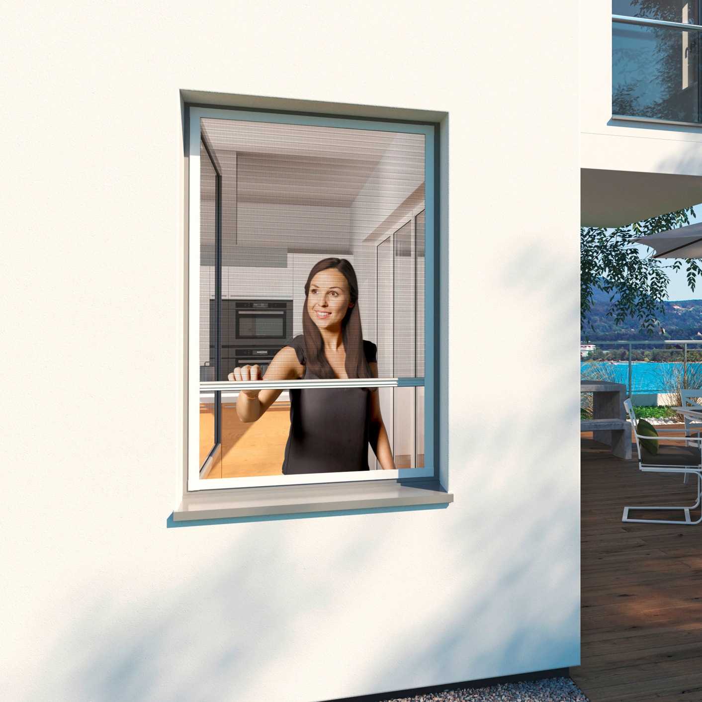 Insektenschutzplissee WINDHAGER "Plisseefenster ULTRA FLAT", weiß (weiß, weiß), B:130cm H:150cm, Obermaterial: 100% Polyester, Plissees, Insektenschutz Plissee für Fenster ohne bohren, 130 x 150 cm, weiß