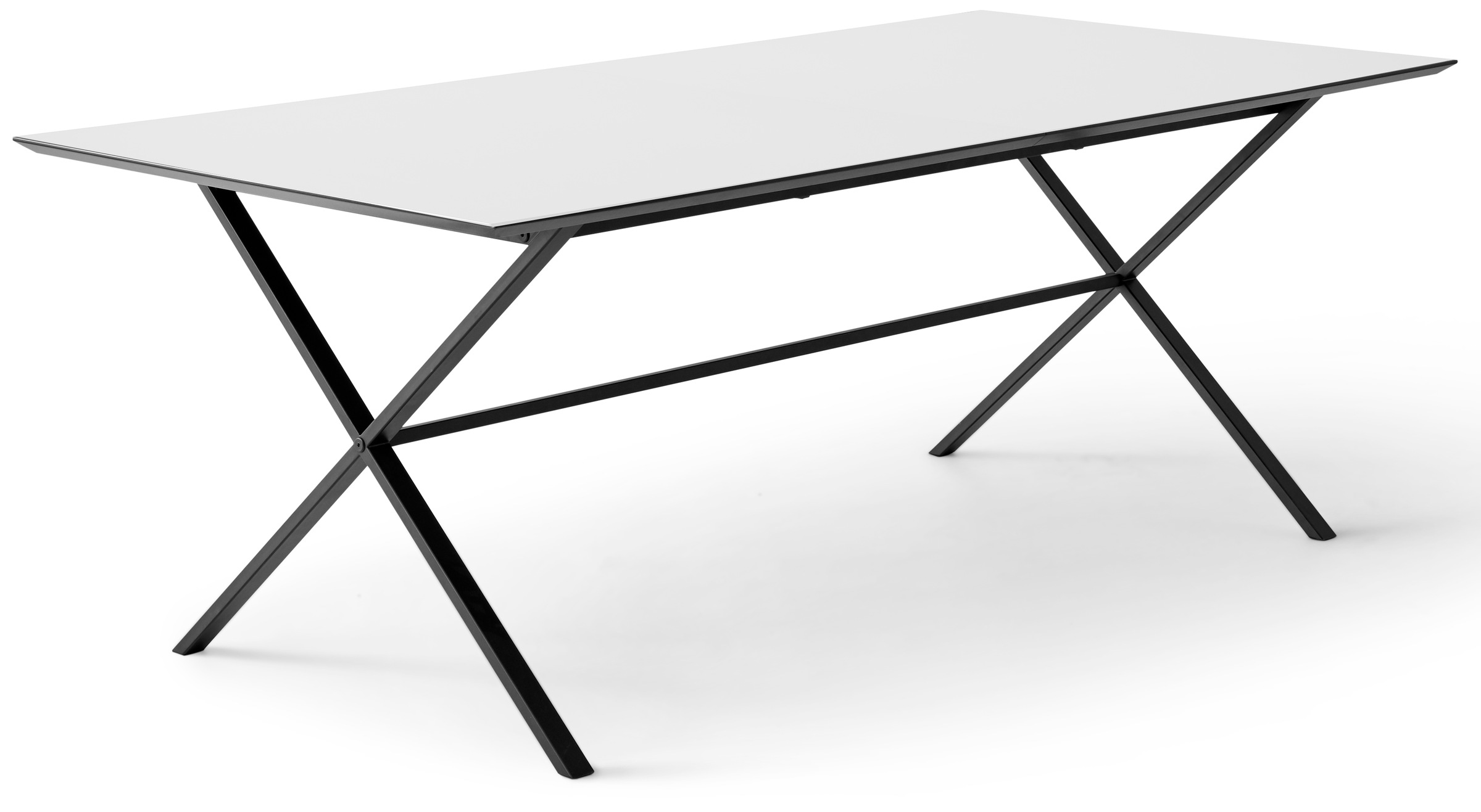 Esstisch HAMMEL FURNITURE "Meza Designtisch mit Auszugsfunktion und 2 Einlegeplatten", weiß (weiß, schwarz), B:210cm H:73,5cm T:100cm, Tischplatte: Weiß laminat (MDF-Kante natur), Gestell: Pulverbeschichtetes schwarzes Metall, RAL9005 matt;Mit...