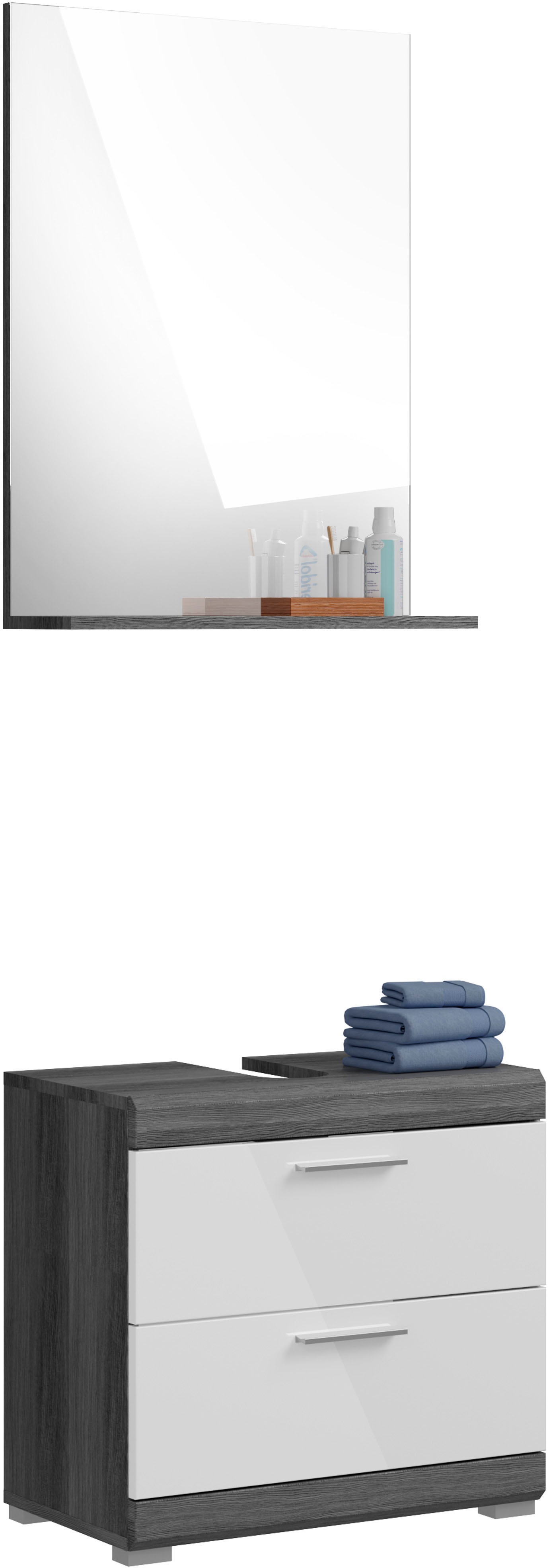 Badmöbel-Set INOSIGN "Siena, 2 teilig, bestehend aus: Waschbeckenunterschrank, Spiegel", weiß (rauchsilber nb, weiß hochglanz), B:60cm H:191cm T:34cm, Holzwerkstoff, MDF, Kastenmöbel-Sets, Badmöbel-Set, in verschiedenen Farben erhältlich, Badmöbel,...