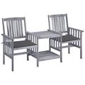 August Grove® Outdoor Table & Chairs Conversation Set Solid Acacia Wood in Brown/Gray/White | 62.6 W x 19.3 D in | Wayfair