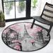 Black/Gray 36 x 36 x 0.4 in Area Rug - Ophelia & Co. Riddell Machine Woven Round 3' Indoor/Outdoor Area Rug in Gray/Pink/Black | Wayfair