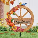 Arlmont & Co. Kersty Autumn Welcome Sign Wagon Wheel Garden Stake Resin/Plastic | 17.25 H x 2.5 W x 10.5 D in | Wayfair