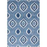 Blue/Ivory Rectangle 6' x 9' Area Rug - George Oliver Square Geometric Power Loomed Area Rug in 108.0 x 72.0 x 1.2 in blue/navy/white | Wayfair