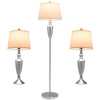 Costway 3 Piece Lamp with Set Modern Floor Lamp and 2 Table Lamps-Silver