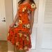 Urban Outfitters Dresses | Floral Bright Red-Orange Urban Outfitters Ruffle Midi Dress | Color: Orange/Red | Size: S