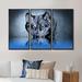 Loon Peak® Wolf Head w/ Water Reflections Tattoo - Animal Framed Canvas Wall Art Set Of 3 Metal in Blue | 32 H x 48 W x 1 D in | Wayfair