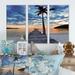 Rosecliff Heights Wooden Pier & Palm Tree - Pier & Bridge Framed Canvas Wall Art Set of 3 Metal in Blue/Gray | 32 H x 48 W x 1 D in | Wayfair