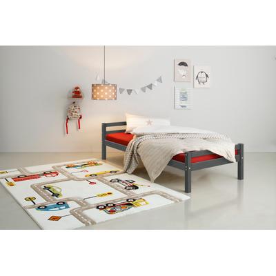 Kinderbett LÜTTENHÜTT "Alpi", grau, B:98cm H:60cm L:208cm, Betten, Einzelbett aus schönem Kiefernholz, Lattenrost, Liegefläche 90x200 cm