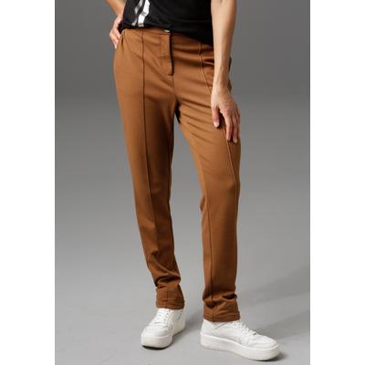 Jerseyhose ANISTON CASUAL, Damen, Gr. 40, N-Gr, braun, Jersey, Obermaterial: 63% Polyester, 32% Viskose, 5% Elasthan, unifarben, modisch, figurumspielend lang, Hosen, mit Biesen verziert Image