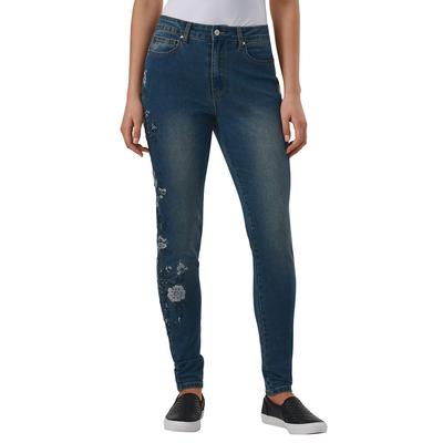 K Jordan High-Rise Embroidered Skinny Jean (Size 10) Medium Wash, Cotton,Polyester,Spandex