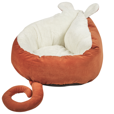Tierbett Orange Maus Form 50 x 45 cm aus weichem Samtstoff Hundekissen aus Polyester für Hunde, sowie Katzen Wohnzimmer 