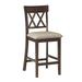 Dark Brown Finish Counter Height Chairs 2pc Set Double X-Back Design Lenin-like Fabric Padded Seat Dining Furniture