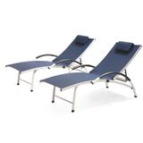 Outdoor Aluminum Adjustable Chaise Lounge with Headrest (Set of 2) - 65.35" L x 26.97" W x 32.48" H