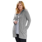 Plus Size Women's Hooded Cable Cardigan by Soft Focus in Medium Heather Grey (Size 4X)