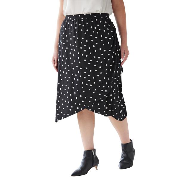 plus-size-womens-ruched-skirt-by-soft-focus-in-black-tossed-dot--size-l-/