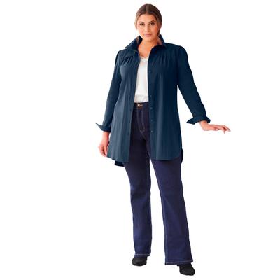 Plus Size Women's Button Front Shirt by Soft Focus in Navy (Size 16 W)