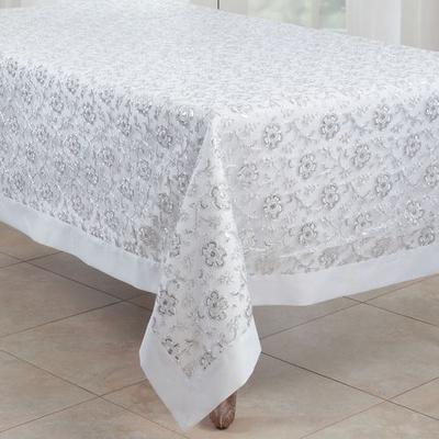 Floral Elegance Oblong Tablecloth, 65 x 120, White