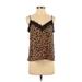 BP. Sleeveless Blouse: V Neck Spaghetti Straps Brown Tops - Women's Size Small